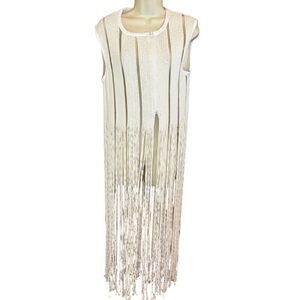 Aviu Fringed Boho Vest Made in Italy in Ivory Size Small
